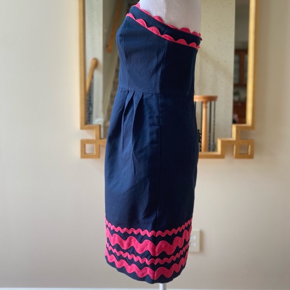 Vineyard Vines Ric Rac Strapless Dress Navy Pink Trim Party Cotton Blend sz 2 - Picture 4 of 13